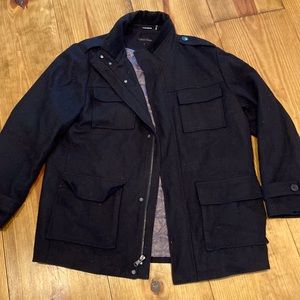Calvin Klein men’s black zip (with snaps) wool coat, L, new, quilted